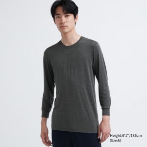 Men Uniqlo Heattech Crew Neck Long-sleeve T Shirts Grey | 5172388