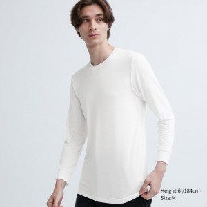 Men Uniqlo Heattech Crew Neck Long-sleeve T Shirts White | 930215