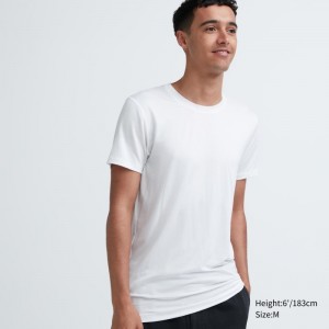 Men Uniqlo Heattech Crew Neck Short Sleeve T Shirts White | 5229493