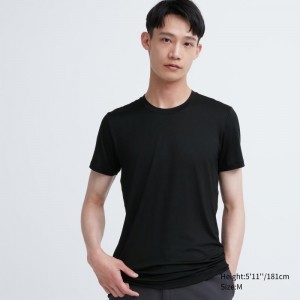 Men Uniqlo Heattech Crew Neck Short Sleeve T Shirts Black | 3024959
