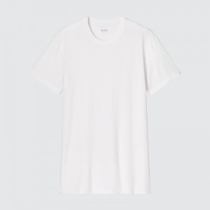 Men Uniqlo Heattech Crew Neck Short-sleeve T Shirts White | 2559114