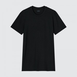 Men Uniqlo Heattech Crew Neck Short-sleeve T Shirts Black | 1608604