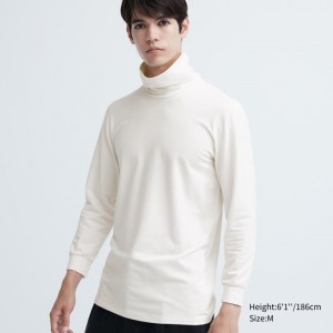 Men Uniqlo Heattech Extra Warm Cotton Turtleneck T Shirts White | 7419193
