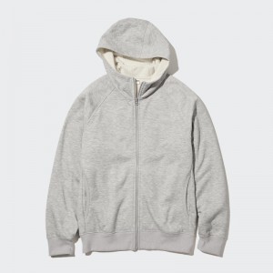 Men Uniqlo Heattech Pile Lined Sweat Full-zip Hoodie Grey | 1575715