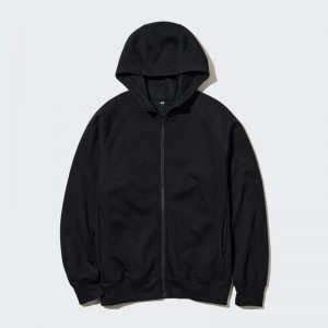Men Uniqlo Heattech Pile Lined Sweat Full-zip Hoodie Black | 6785135