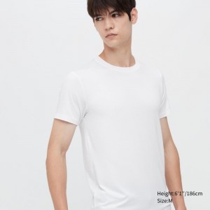 Men Uniqlo Heattech Short Sleeve T Shirts White | 1742961