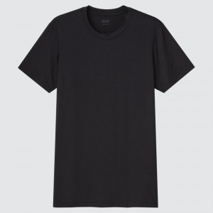 Men Uniqlo Heattech Short-sleeve T Shirts Black | 5493879