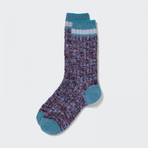 Men Uniqlo Heattech Slub Ribbed Socks Blue | 5061383