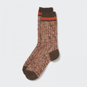 Men Uniqlo Heattech Slub Ribbed Socks Brown | 8475039