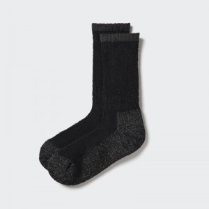 Men Uniqlo Heattech Soft Pile Heather Socks Black | 7092663