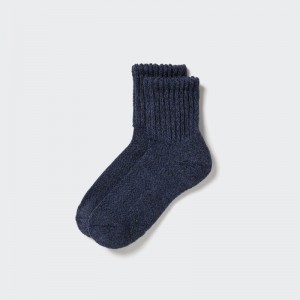 Men Uniqlo Heattech Soft Pile Heather Socks Navy | 3853042