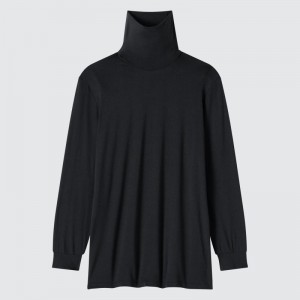 Men Uniqlo Heattech Turtleneck T Shirts Black | 6884113