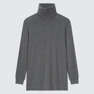 Men Uniqlo Heattech Turtleneck T Shirts Grey | 4455241