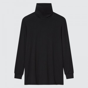 Men Uniqlo Heattech Turtleneck T Shirts Black | 2036293