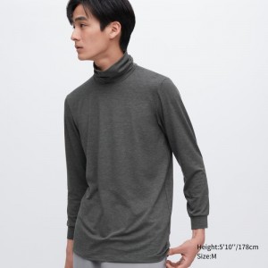 Men Uniqlo Heattech Turtleneck T Shirts Grey | 4638314