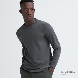 Men Uniqlo Heattech Ultra Warm Crew Neck T Shirts Grey | 9613969