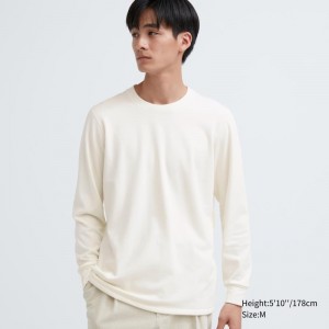Men Uniqlo Heattech Ultra Warm Crew Neck T Shirts White | 3422993