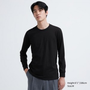Men Uniqlo Heattech Ultra Warm Crew Neck T Shirts Black | 6663473