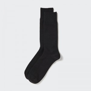 Men Uniqlo Heattech Wide Ribbed Socks Black | 4529302
