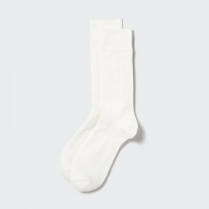 Men Uniqlo Heattech Wide Ribbed Socks White | 6333198