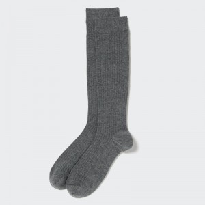 Men Uniqlo Heattech Wide-ribbed Knee-high Socks Grey | 7177194