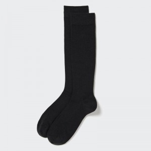 Men Uniqlo Heattech Wide-ribbed Knee-high Socks Black | 838850