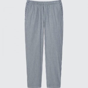 Men Uniqlo Hickory Easy Relaxed Ankle Length Pants Blue | 6278419
