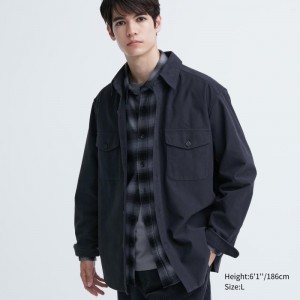 Men Uniqlo Jersey Utility Long-sleeve Overshirt Shirts Navy | 8805486