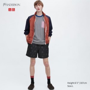 Men Uniqlo Jw Anderson Badminton Print Active Utility Shorts Black | 3515076