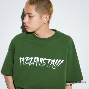Men Uniqlo L.A. Eats Ut Oversized Short-sleeve Graphic Pizzanista! T Shirts Green | 8329486