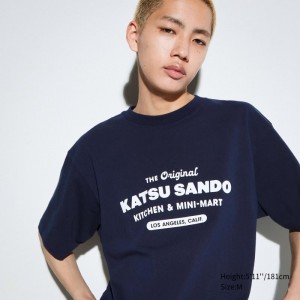 Men Uniqlo L.A. Eats Ut Oversized Short-sleeve Graphic Katsu Sando T Shirts Navy | 9424353