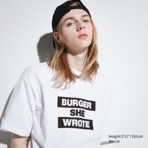 Men Uniqlo L.A. Eats Ut Oversized Short-sleeve Graphic Burger She Wrote T Shirts White | 9030963