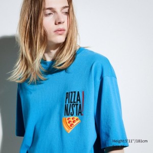 Men Uniqlo L.A. Eats Ut Oversized Short-sleeve Graphic Pizzanista! T Shirts Blue | 9704009