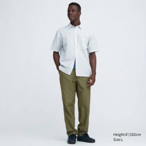Men Uniqlo Linen Blend Relaxed Fit Pants Olive | 2980940