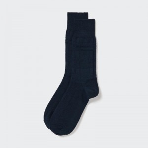 Men Uniqlo Links Checked Socks Navy | 9142980