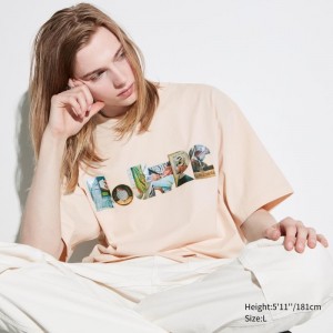 Men Uniqlo Louvre By M/M Ut Oversized Short-sleeve Graphic T Shirts Beige | 574243