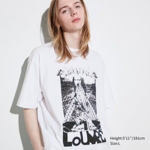Men Uniqlo Louvre By M/M Ut Oversized Short-sleeve Graphic T Shirts White | 6396266