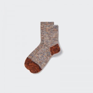 Men Uniqlo Melange Half Socks Brown | 498727