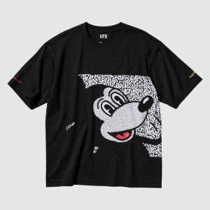 Men Uniqlo Mickey Mouse X Keith Haring Ut Oversized Short-sleeve Graphic T Shirts Black | 4494532
