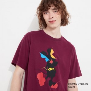 Men Uniqlo Mickey Stands Ut Short-sleeve Graphic T Shirts Burgundy | 3679888