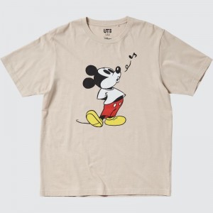 Men Uniqlo Mickey Stands Ut Short-sleeve Graphic T Shirts Beige | 5968148