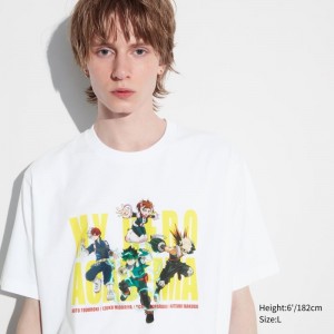 Men Uniqlo My Hero Academia Ut Short-sleeve Graphic T Shirts White | 674870