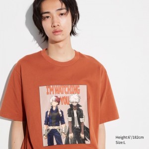 Men Uniqlo My Hero Academia Ut Short-sleeve Graphic T Shirts Orange | 7486467