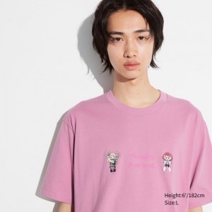 Men Uniqlo My Hero Academia Ut Short-sleeve Graphic T Shirts Pink | 7679354