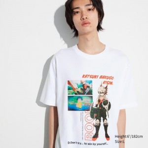 Men Uniqlo My Hero Academia Ut Short-sleeve Graphic T Shirts White | 5445032