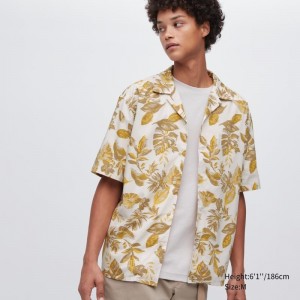 Men Uniqlo Open Collar Short-sleeve Shirts White | 8383075