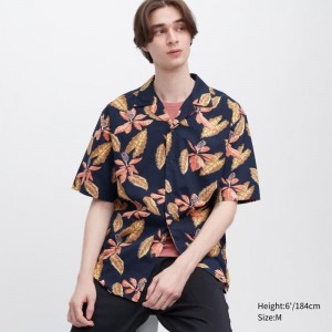 Men Uniqlo Open Collar Short-sleeve Shirts Navy | 5697189