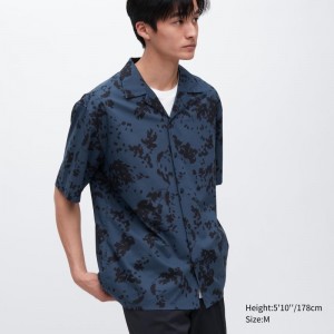 Men Uniqlo Open Collar Short-sleeve Shirts Blue | 9117083