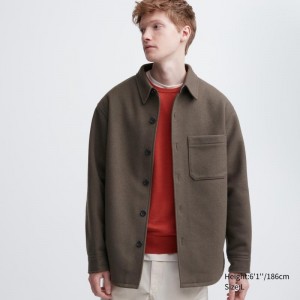 Men Uniqlo Overshirt Jackets Brown | 7546142