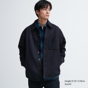 Men Uniqlo Overshirt Jackets Navy | 3588992